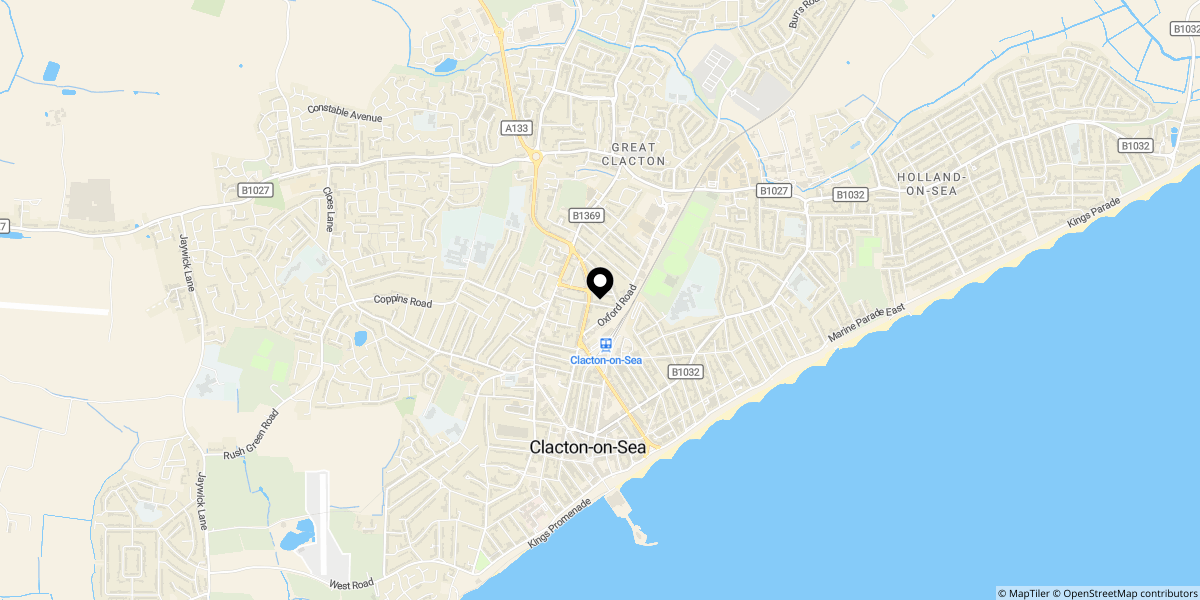 Approximate location of Oxford Road, Clacton-on-sea, CO15 3TB