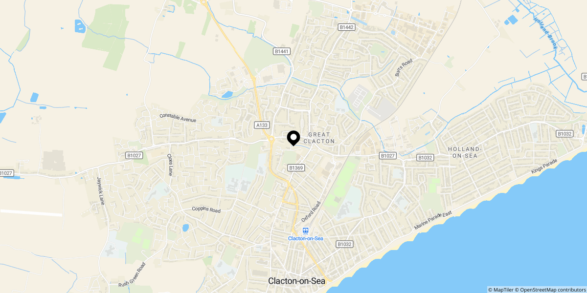Approximate location of Ramplings Avenue, Clacton-on-sea, Essex, CO15 4BX