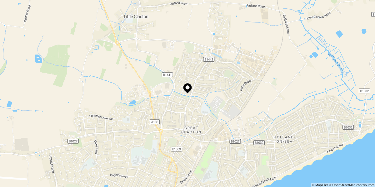 Approximate location of Castle Hill Park, Clacton-on-Sea, Essex, CO16 9QW