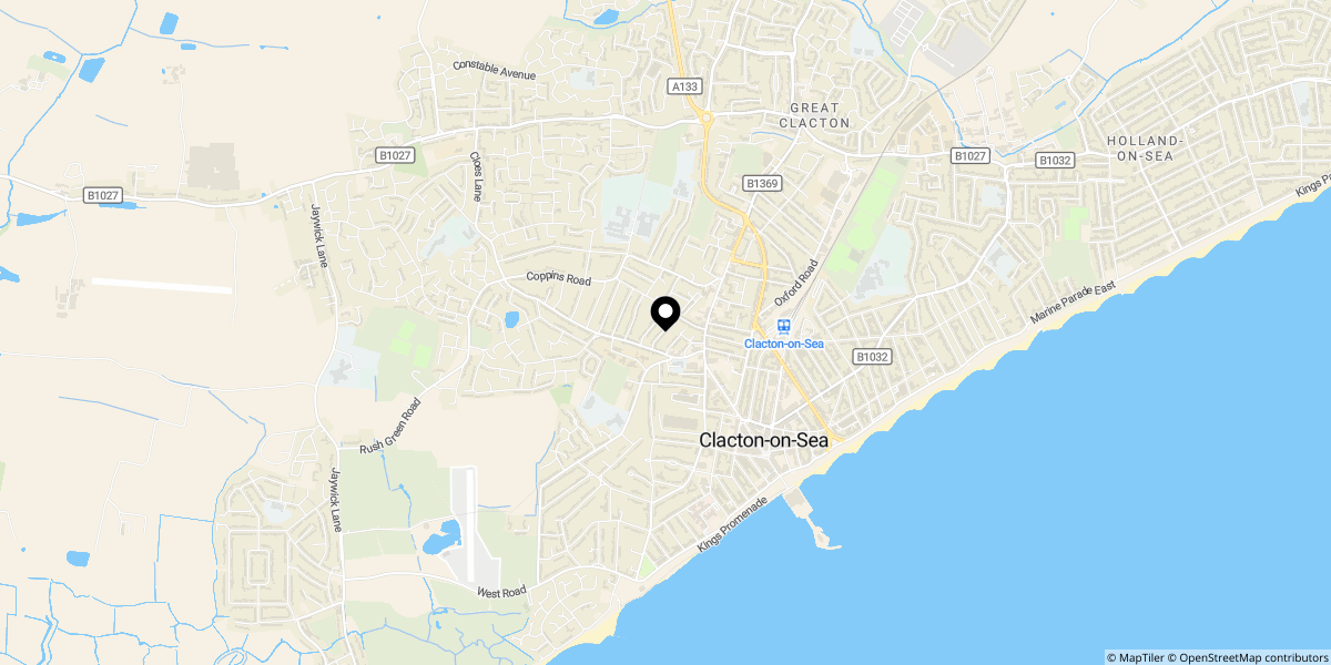 Approximate location of Warwick Road, Clacton-on-sea, CO15 3BY