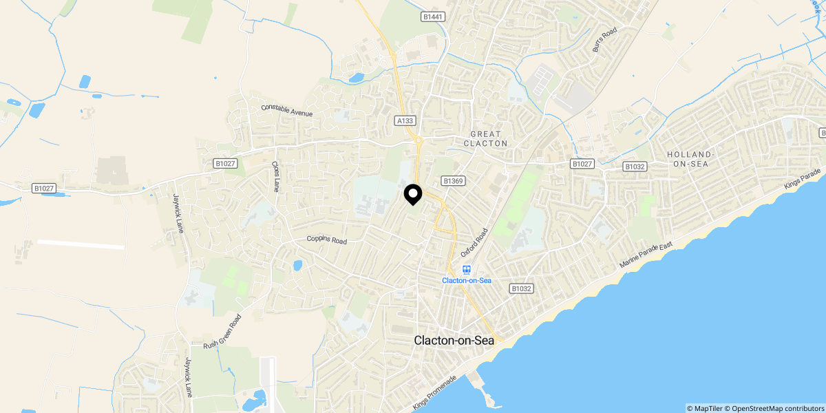 Approximate location of Orchard Place, Clacton-on-Sea, CO15 3FA