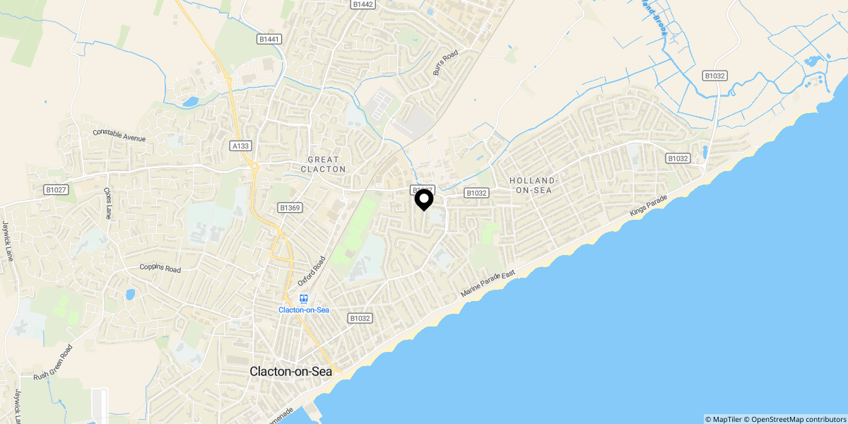 Approximate location of Greenacres, Clacton-on-sea, CO15 6LZ