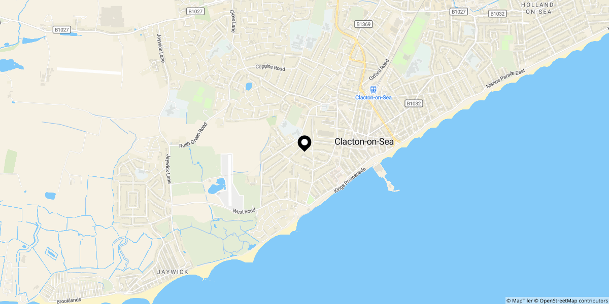Approximate location of Uplands Road, Clacton-on-sea, Essex, CO15 1BB