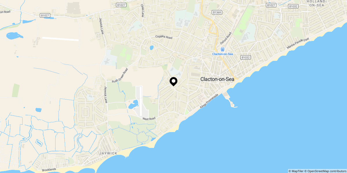 Approximate location of Washford Gardens, Clacton-on-sea, CO15 1XA