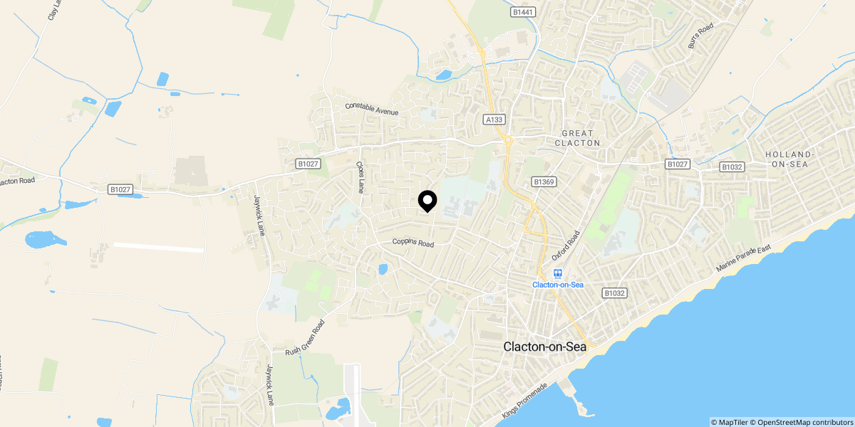 Approximate location of Hampstead Avenue, Clacton-on-sea, CO16 7JF