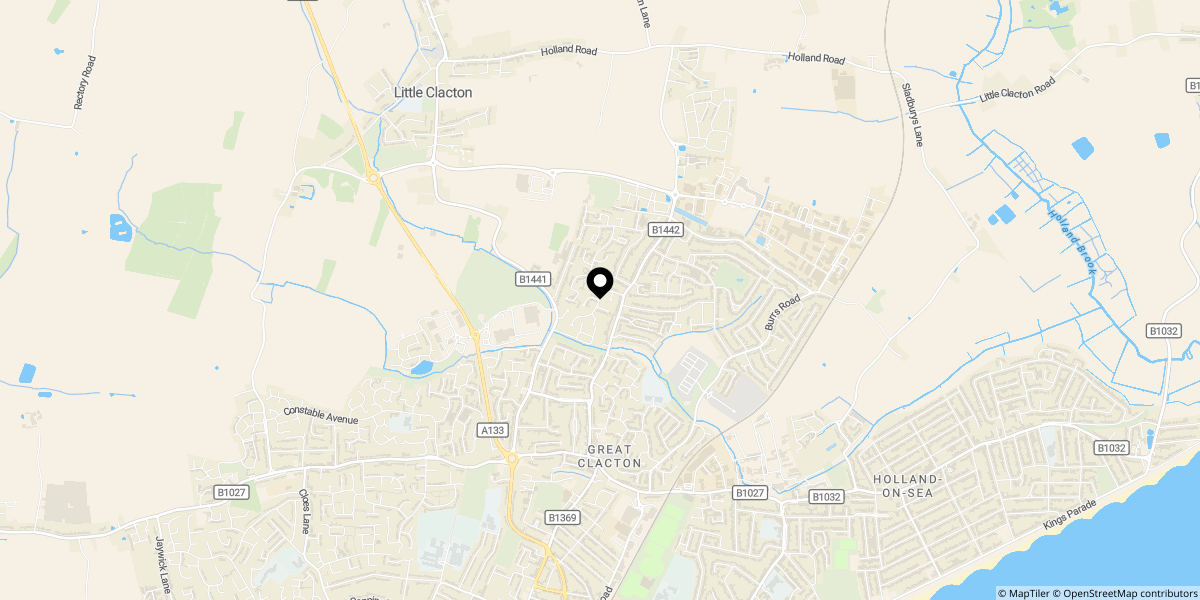 Approximate location of Castle Hill Park , London Road, Clacton-on-Sea, Essex, CO16 9QW